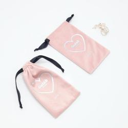 Custom Silver Logo Drawstring Velvet Dust Jewelry Pouch Bag Pink Cosmetic Makeup Gift Packaging Velvet Bag