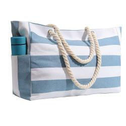 KBW777 Customized Logo Canvas Bag Waterproof Shoulder Tote Travel Shopping Bag Striped Beach Bag