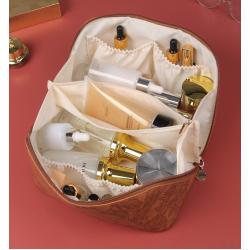 Factory in stock wholesale custom Retro cavity cosmetic bag PU leather large capacity multi -function makeup bag washing bag
