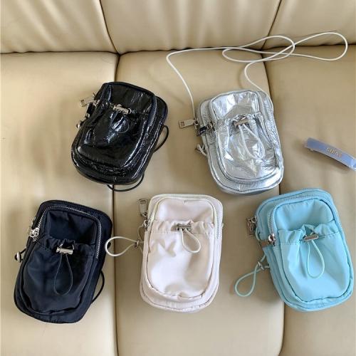 New style Simple womens cross bag Water Resistant Nylon cloth Zipper mini phone bag PU Drawstring Ruffles small crossbody bag