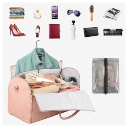 Wholesale Pink PU Leather Travel Storage Bag Portable Folded suiter bag Garment bag with clear shoe pocket for man women