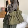 Factory customized shoulder bag external pocket drawstring shopping bag Japanese nylon large capacity tote bag