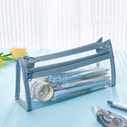 Gelory TPU Large Capacity Double-Layer Transparent Stationery Bag Custom Triangular Pencil Case For Exam