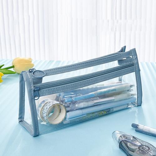 Gelory TPU Large Capacity Double-Layer Transparent Stationery Bag Custom Triangular Pencil Case For Exam