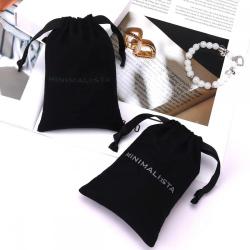 Custom Logo Printed Small Canvas Drawstring Bag For Candle Packaging Black Soild Gift Storage Dust Cotton Pouch