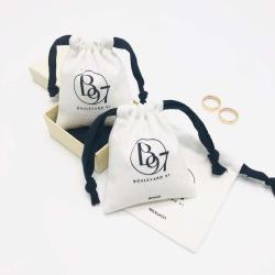 Custom Logo Printed Brush Canvas Drawstring Bag Jewelry Hairpin Brooch Packaging Wedding Promotion Use Cotton Gift Jewellery Bag