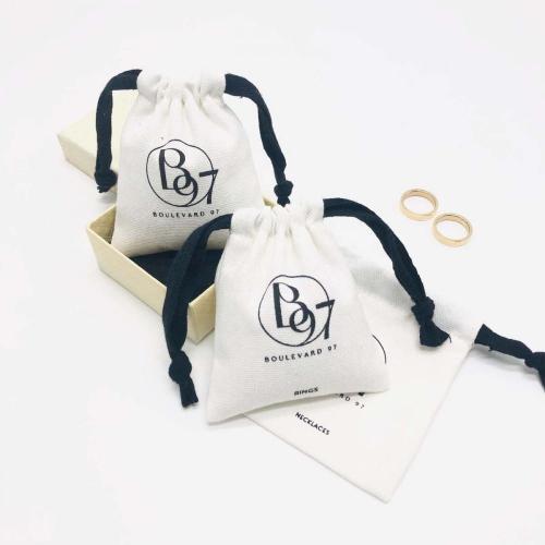 Custom Logo Printed Brush Canvas Drawstring Bag Jewelry Hairpin Brooch Packaging Wedding Promotion Use Cotton Gift Jewellery Bag