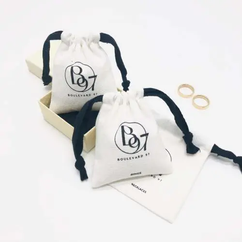 Custom Logo Printed Brush Canvas Drawstring Bag Jewelry Hairpin Brooch Packaging Wedding Promotion Use Cotton Gift Jewellery Bag