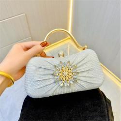 Wholesale banquet dress bags ladies banquet bag handbag rhinestone handle bridal wrinkle flower evening bags for women