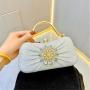Wholesale banquet dress bags ladies banquet bag handbag rhinestone handle bridal wrinkle flower evening bags for women
