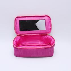 Custom Corduroy Open Top Mirror Pouch Make Up Bag Double Zipper Top Make Up Mirror Top Open Double Zipper Cosmetic Pouch