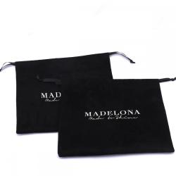 High End Custom Logo Design Black Suede Dust Bag For Handbag Packaging Shopping Gift Drawstring Suede Pouch