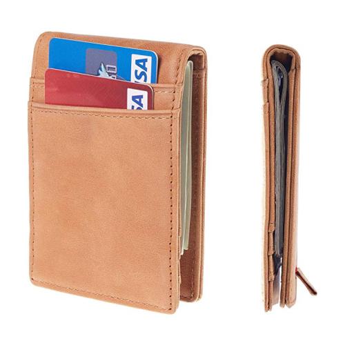 Leather Credit Card Wallet Holder Men Slim Wallet with Money Clip DDP shipping