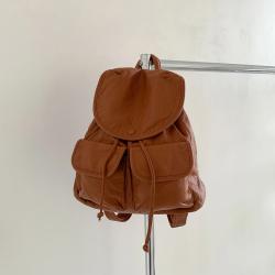 Luxury PU Leather Women Backpacks Casual Travel Ladies Back Pack Zipper Drawstring Multiple Pockets Simple Women's Backpacks