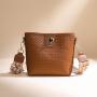 New woven pu leather tote bag lock buckle bucket bag fashion large capacity single shoulder crossbody bag for women