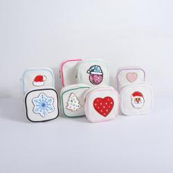Keymay New Arrival RTS Stock DIY Personalized Chenille Patches Canvas Zipper Pouch Cosmetic Bag Organizer Makeup Bag Canvas