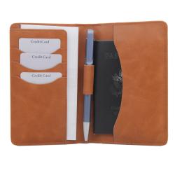 Soft PU leather passport holder with pen holder leather travel passport holder