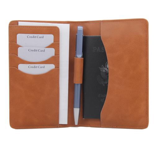 Soft PU leather passport holder with pen holder leather travel passport holder