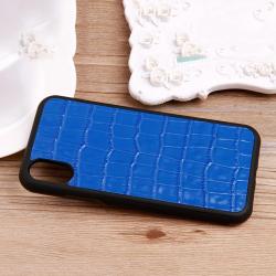 Custom Made Luxury Blue Embossed Faux Crocodile Genuine Cowhide Leather Cell Phone Case For Iphone X 11 12 13 14 15 Pro Max