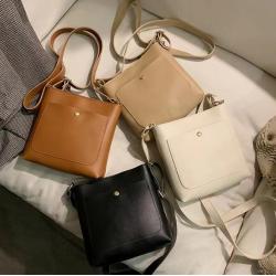 Solid Color Lady Designer Bag PU Leather Small Square Cross Body Messenger Women Purse Zipper Closure Single Strap