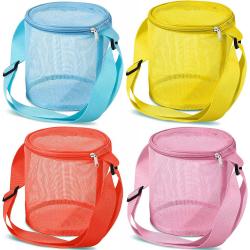 Gelory Colorful Beach Toy Seashell Shell Bags for Kids Girls Boys Adjustable Carrying Straps Cylinder Mesh Beach Bag