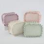 Personalized Girls Cute Makeup Organizer Zipper Pouch Gingham Plaid Checked Cosmetic Bag Women Ruffle Makeup Bag