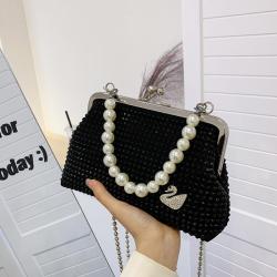 KBW352 New Clip Mouth Pearl Dinner Women Diamond Bag Fashion Texture Handheld Crossbody Swan Shoulder Ladies Bag