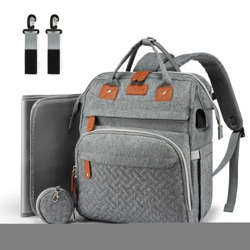LOVEVOOK Carryon Quilted Water Resistant Baby Diaper bag with Changing Station Pad Multifunction Mommy Diaper Bags with USB Port