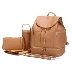 2024 Custom Leather Baby Diaper Backpack For Mother Shoulder Bag Set With Removable Straps