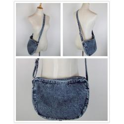Women's New Fashionable Washed Denim Satchel Backpack Two-Strap Waterproof Student Messenger Bag with Dumpling Snowflake Design