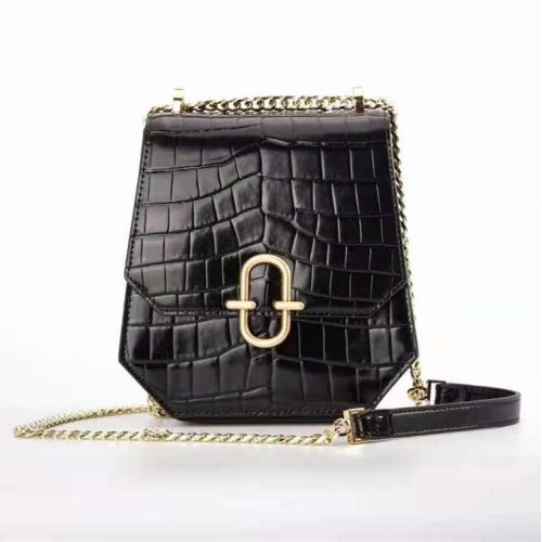 Fashion Metal Chain Mini Bag Geometry Design Genuine Leather Cross body Bag Crocodile Pattern Handbag Shoulder bag For Ladies