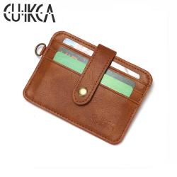 CUIKCA Unisex Women Men Wallet PU Leather Slim Wallet With Snap Button & D-ring Coin Purse Business ID Credit Card Holder Cases