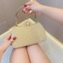 Ladies party black pearls clutch bag purses women's dress clutch bag evening bags metal handle chain dinner clutch handbags