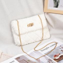 Pure Color Shoulder Crossbody Bag Metal Chain Women's Shoulder Bags Plush Bags Women Handbags Shoulder JY220827