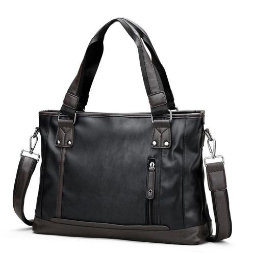 Fashion trendy office handbag Men's business laptop shoulder bag large -capacity PU leather Hand Briefcase Bag 14 inch