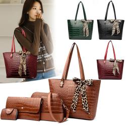 Alligator Bow New 4 Pieces Set Handbag Tote Bag Bucket Fashion Designer Women Bags Large Capacity Single Shoulder Crossbody Bag