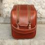 Double zipper men leather dopp kit leather wash bag organizer toiletry bag travel bag
