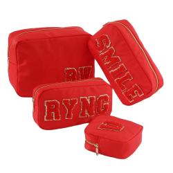 Factory Wholesale Outdoor Travel Bright Color Christmas Red Waterproof  Toiletry Bag Women Cosmetic Pouch Nylon Zipper Pouch