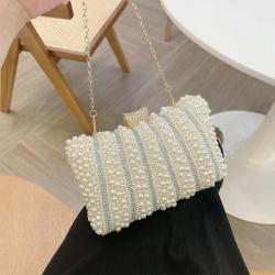 2024 New Pearl Rhinestone Flash Handbag Banquet Party Wedding Women Evening Bag Elegant Fashion Lady Purse Bags