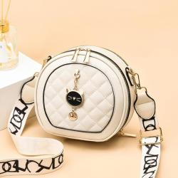 KBW451 New Women Bags Net Red Single Shoulder Bag Fashion Wide Shoulder Strap Rhombus Ladies Handheld Crossbody Small Round Bag