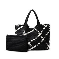 2024 OEM Luxury Designer Vegan Neoprene Tote Bag for Women Handmade Leather Lined Large Handbag with Lace Pattern Custom Logo