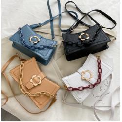 2024 Women's Underarm Bag New Fashion Single Shoulder Crossbody Bag Half Moon Pattern Flower Buckle Thick Chain PU Ladies Bag