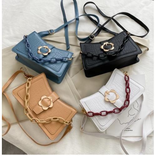 2024 Women's Underarm Bag New Fashion Single Shoulder Crossbody Bag Half Moon Pattern Flower Buckle Thick Chain PU Ladies Bag