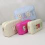 Keymay Bag Custom Letter Patches Hot Pink Cute Travel Makeup Pouch Portable Waterproof Nylon Cosmetic Bags