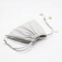 Custom Emboss Logo Gray Faux Leather Travel Cosmetic Dust Pouch High End Drawstring Pu Leather Gift Makeup Cosmetic Bag