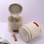 Round Portable Canvas Custom Women Bucket Cosmetic Bag Zipper Skincare Travel Cotton Canvas Makeup Cosmetic Pouch