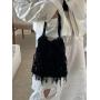 Unique Fashionable Leisure Beach Hand Woven Handbag Bucket Seaside Hollow Bag Crochet Tricot With Tassel