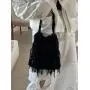 Unique Fashionable Leisure Beach Hand Woven Handbag Bucket Seaside Hollow Bag Crochet Tricot With Tassel
