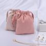 Hot Stamping Suede Packaging Pouch Ping Beige Small Drawstring Gift Velvet Earring Necklace Bracelet Suede Jewelry Bag