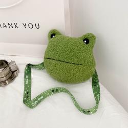 Custom plush frog cute shape portable decorative zipper shoulder bag niche design plus logo